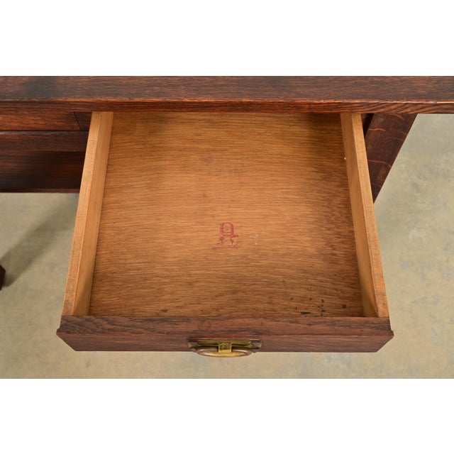 Gustav Stickley Mission Oak Arts & Crafts Writing Desk or Library Table, Circa 1910 For Sale - Image 9 of 14