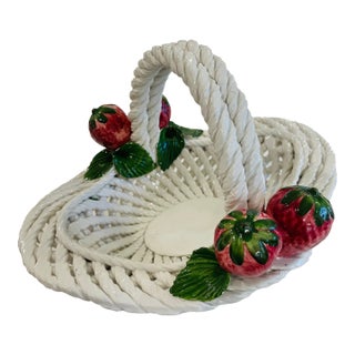 Majolica Basket - Italian Ceramic White Woven Pottery Basket For Sale