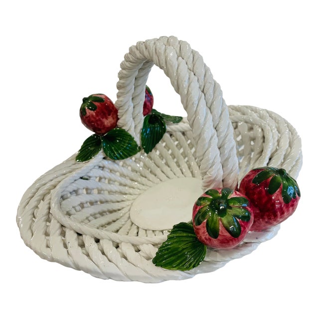 Majolica Basket - Italian Ceramic White Woven Pottery Basket For Sale