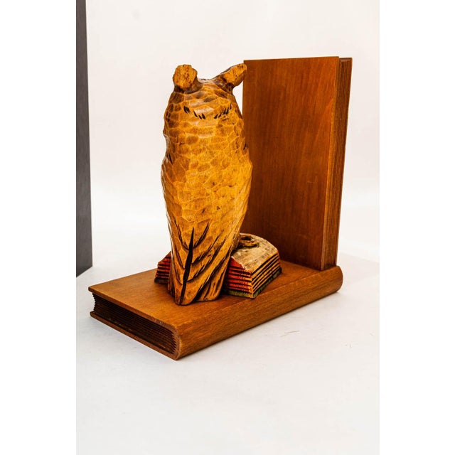 Carved Owl Motive Lime Wood Bookends, Vienna, 1960s, Set of 2 For Sale - Image 15 of 18