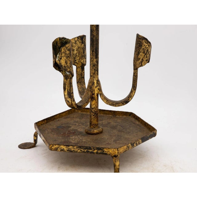 Metal Spanish Gilt Iron Triple Candlestick or Stand, 1950s For Sale - Image 7 of 8