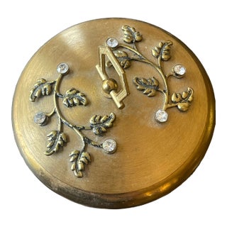 Vintage Gold Box With Leaf Motif and Velvet Interior For Sale