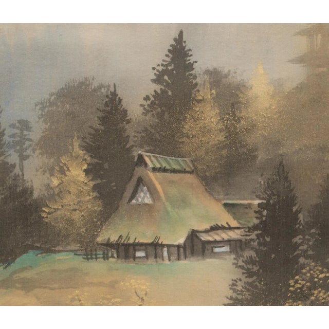 Late 20th Century Showa Era Japanese Watercolor Scroll Painting, "Landscape With Pine Trees" For Sale In Dallas - Image 6 of 12