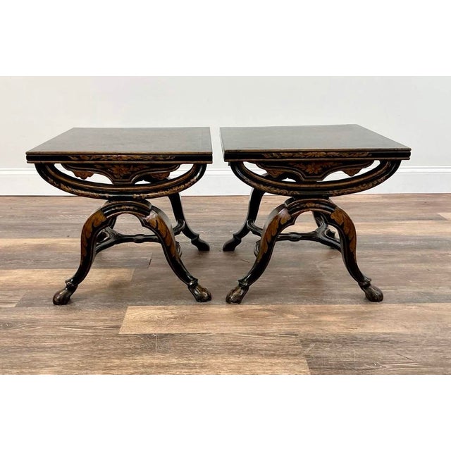 Black Vintage Pair of Black Lacquer Hand Painted Gold Chinoiserie Style Side Tablespoons For Sale - Image 8 of 8