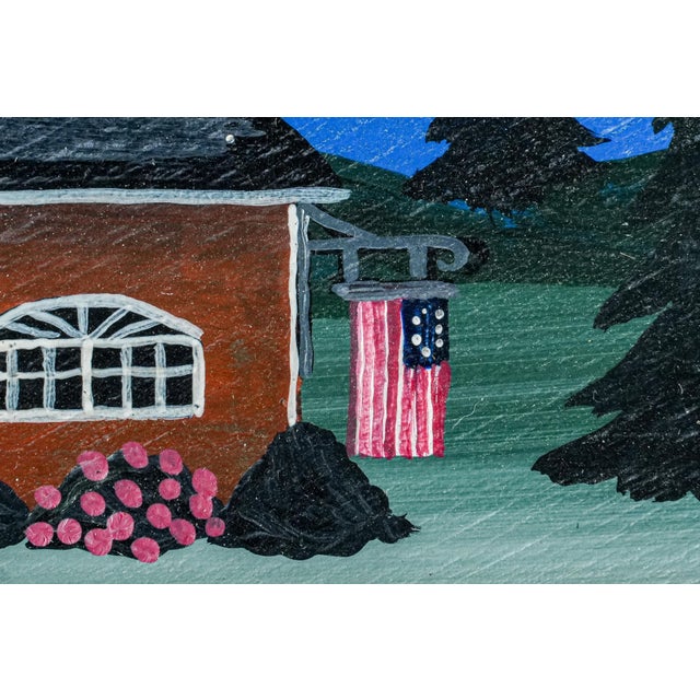 Vintage Folk Art Oil Painting Wood Board New England Coast Scene Country Home Decor For Sale - Image 4 of 17