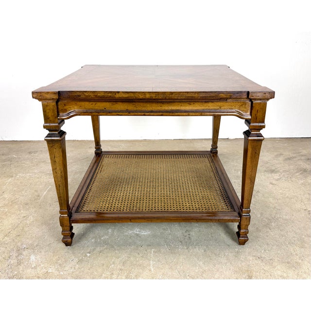 Brown Mid 20th Century Heritage Burlwood Top & Cane French Regency Side Table For Sale - Image 8 of 12