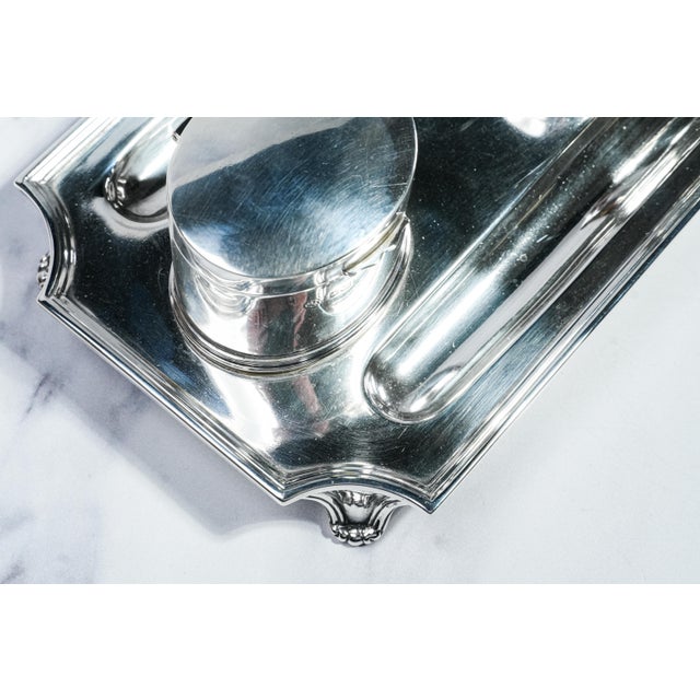 Exceptional Solid Sterling Silver Antique English Desk Double Inkwell Stand Inkstand For Sale - Image 4 of 18