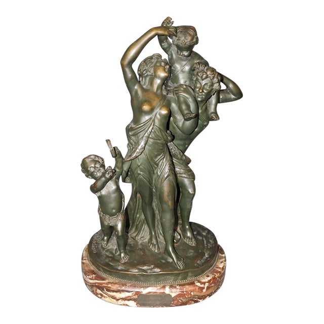 1920's Antique Bronze Statue of Children Playing Signed Clodion For Sale