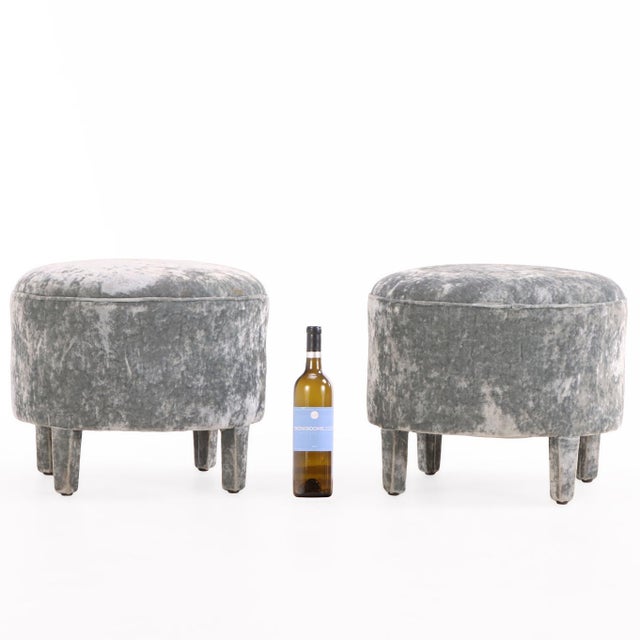 Italian Pair of Italian Velvet Upholstered Boudoir Stools, C 1970 For Sale - Image 3 of 3