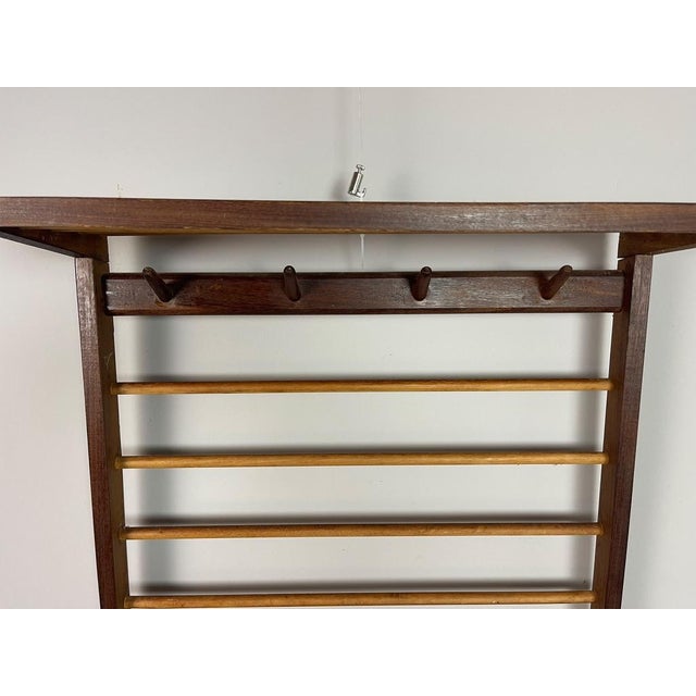 Mid-Century Modern European Wooden Wall Coat Rack with Hat Shelf, 1950s For Sale - Image 6 of 12