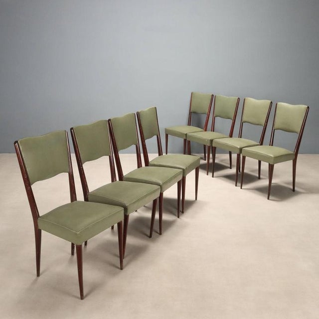 Green Vintage Painted Beech and Leatherette Chairs, Italy, 1960s, Set of 8 For Sale - Image 8 of 8