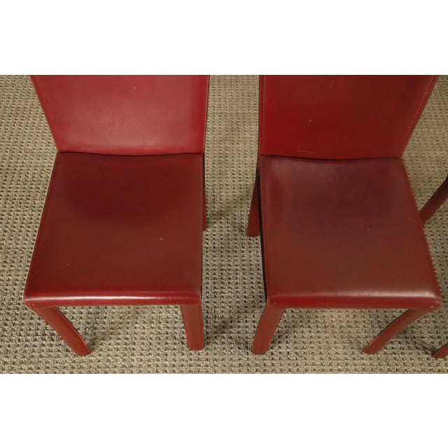 Zanotta Set of 4 Zanotta Burgundy Leather Dining Chairs, Italy, 1980s, Signed For Sale - Image 4 of 15