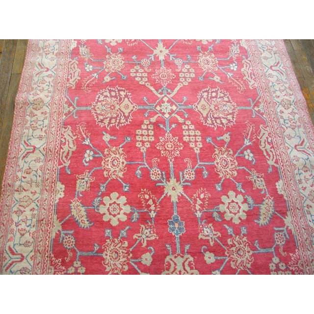 1900s Pink Raspebery Geometric Antique Indian Agra Rug 4'6" X 7'9" Handknotted Cotton Carpet For Sale - Image 4 of 6