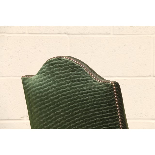Pair of Antique High Back Throne Armchairs | Green Upholstery & Gold Monogram | Early 20th Century For Sale - Image 17 of 18