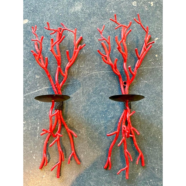 Hollywood Regency Vintage Coral Branch Wall Candle Sconces- A Pair For Sale - Image 3 of 12