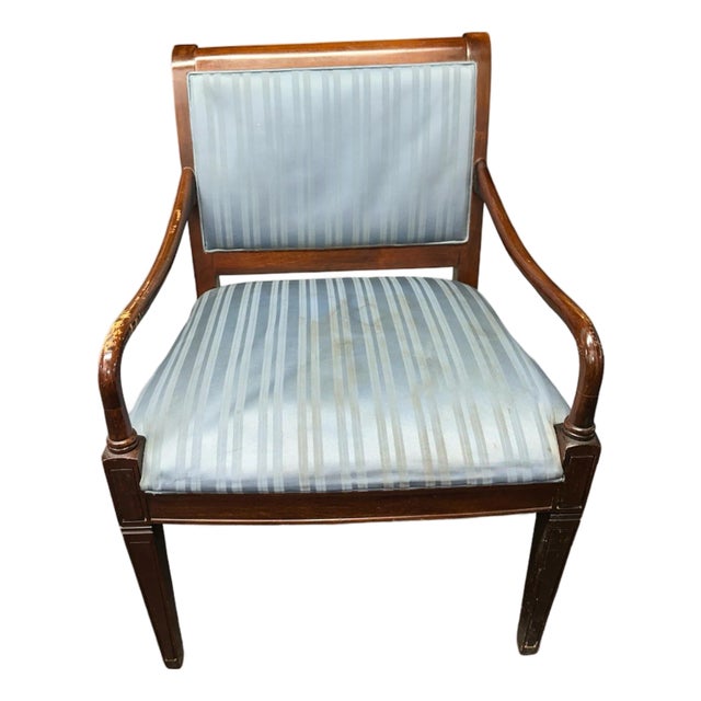 Late 20th Century Hickory Chair Federal Style Mahogany & Inlay Upholstered Mahogany Armchairs, 2 Pieces For Sale