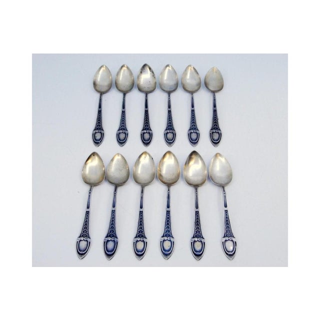 Silver Teaspoons with Monogram Cards and Embossed Handles, Set of 12 For Sale - Image 4 of 5
