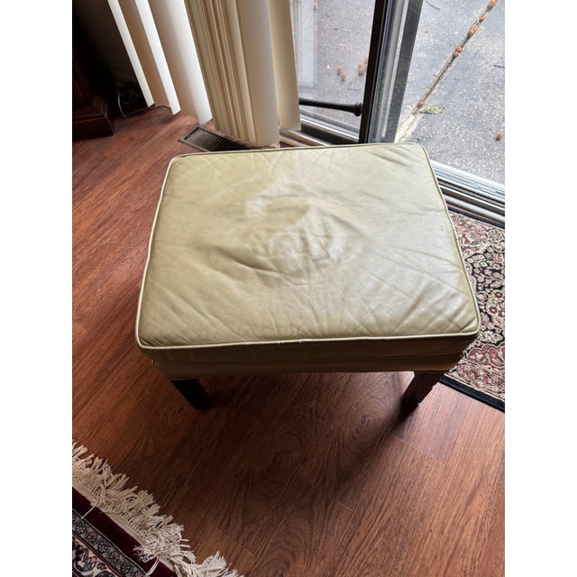 VTG Classic Leather Inc Mahogany Chippendale Wingback Chair Ottoman Beige Set For Sale - Image 14 of 15