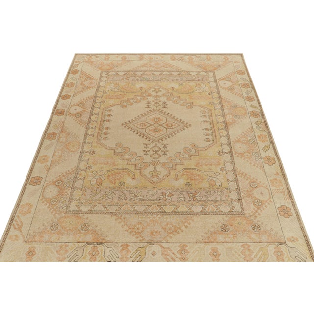 Tribal Distressed Style Custom Rug in Gold, Medallion Pattern by Rug & Kilim For Sale - Image 3 of 6