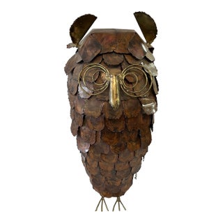 Late 20th Century Copper and Brass Owl Sculpture For Sale