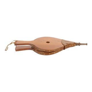 French Carved Walnut Forged Iron & Leather Fireplace Bellows For Sale