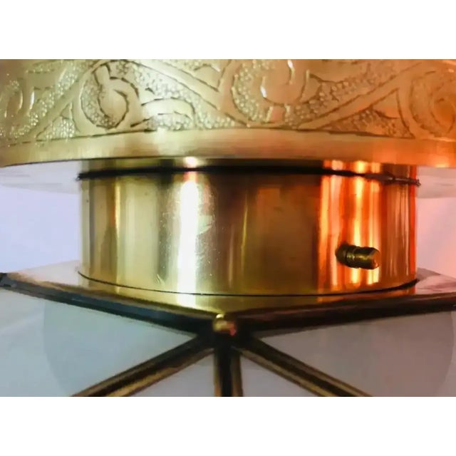Vintage Art Deco Style Milk Glass & Brass Chandelier For Sale - Image 4 of 11