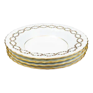 Late 20th Century Minton England S600 Gold Leaves Light Blue Swirl Rimmed Soup Bowls- Set of 4