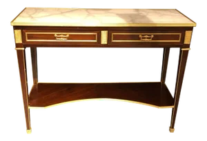 Jansen Style Two-Drawer Marble-Top Bronze Console or Serving Table