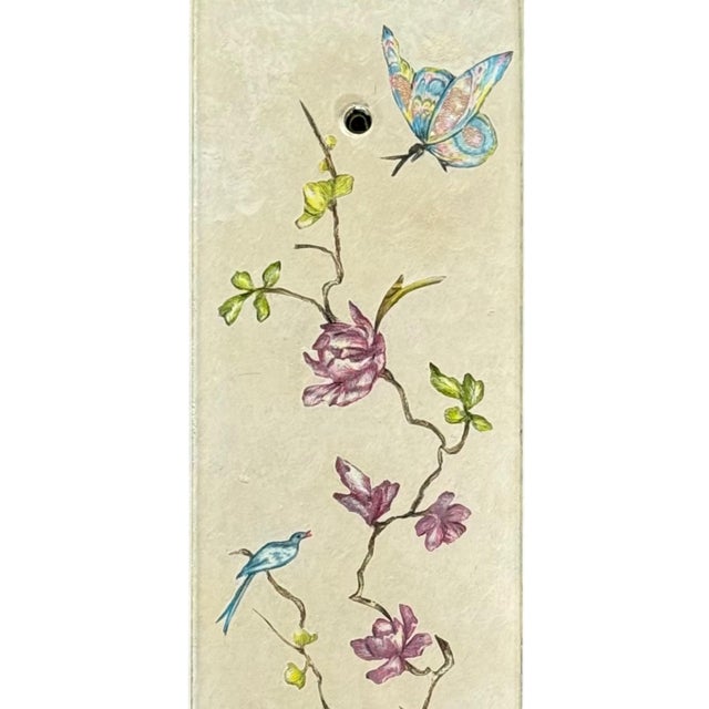 Mid 20th Century Mid-20th Century Chinoiserie Verre Églomisé Reverse Painted Glass Push Plates - A Pair For Sale - Image 5 of 8