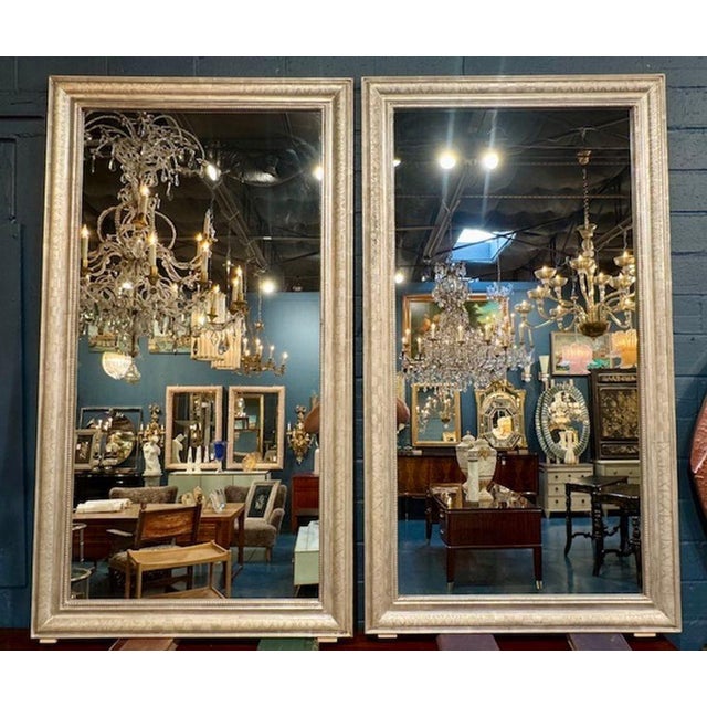 Late 20th Century Pair of Rectangular Silver Louis Philippe Mirrors For Sale - Image 5 of 5