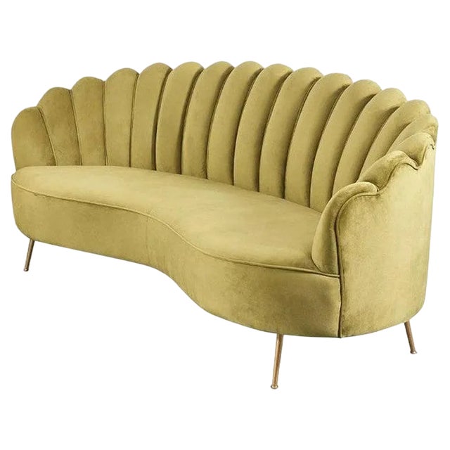 Spanish Three-Seater Sofa in Green Velvet by Spanish Manufactory For Sale