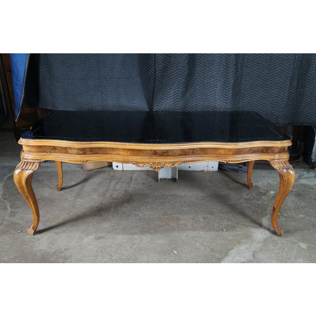 Antique Italian Baroque Venetian Walnut Burl Black Top Glass Dining Table Desk For Sale - Image 17 of 18