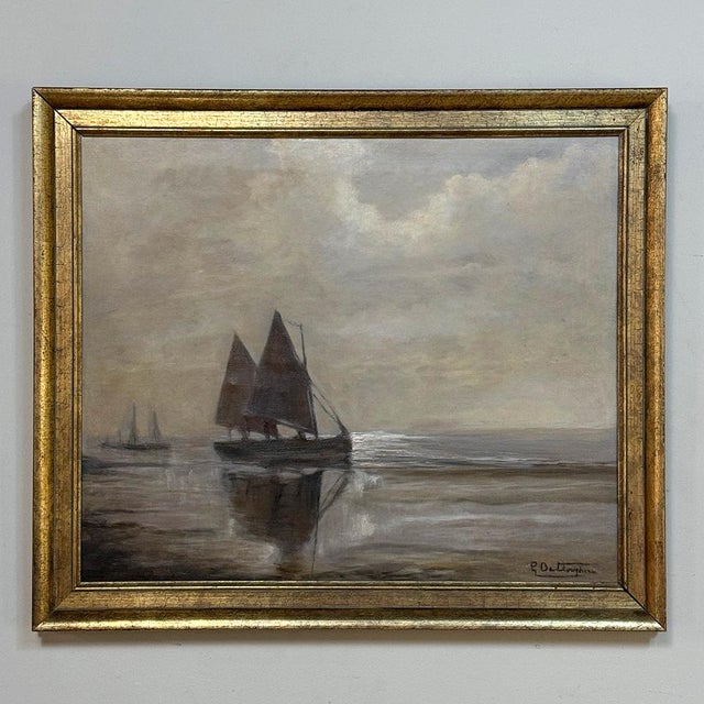 Early 20th Century Antique Framed Nautical Oil Painting on Panel ~ Signed For Sale - Image 5 of 15
