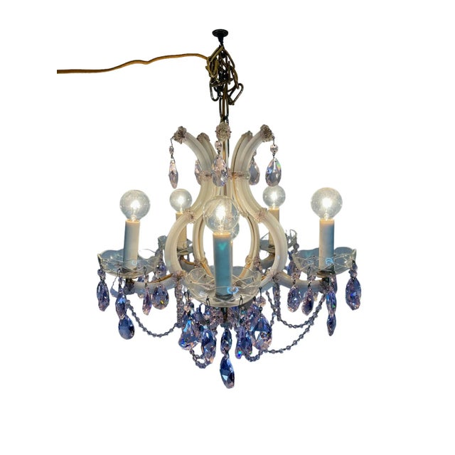 1950s 1950s Strass Swarovski Crystal Santa Maria Murano Glass & Brass Pink Chandelier For Sale - Image 5 of 12