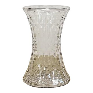 Kartell Style Clear Acrylic Stone Stool Vintage Crystal Lucite Seat MCM Style For Sale