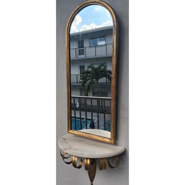 Hollywood Regency 1940's Hollywood Regency Gilt Tole/ Marble/ Giltwood Mirror & Console Set For Sale - Image 3 of 11