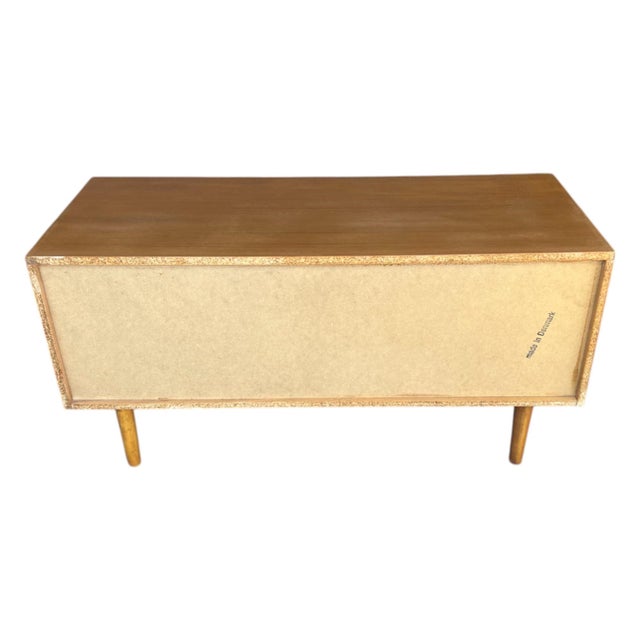 Brown 1960s Restored Mid-Century Danish Teak Storage Cabinet With Sliding Doors For Sale - Image 8 of 14