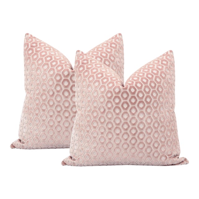 22" Paloma Cut Velvet Blush Pillows - a Pair For Sale