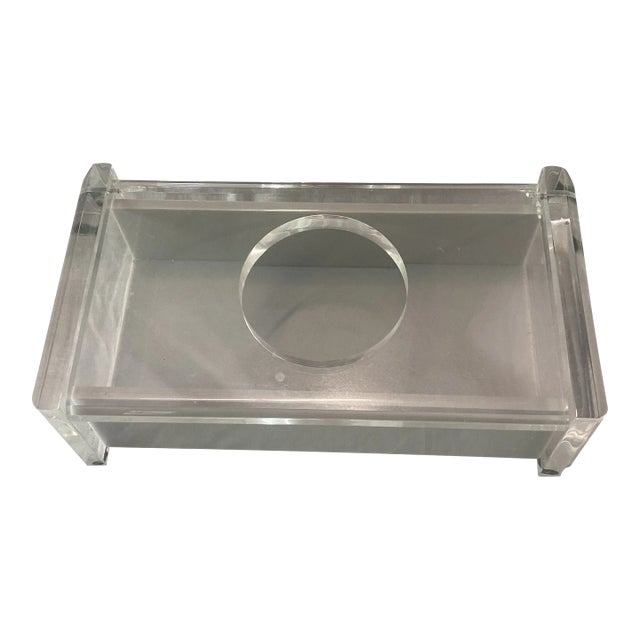 Vintage Lucite Tissue Box With Folding Lid For Sale