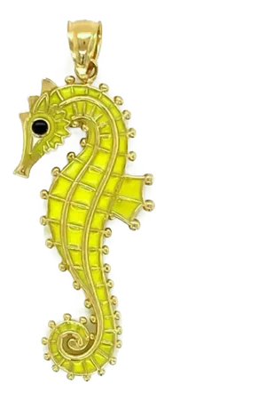 Double Sided Yellow Enamel Sea Horse 14k Yellow Gold Charm Pendant