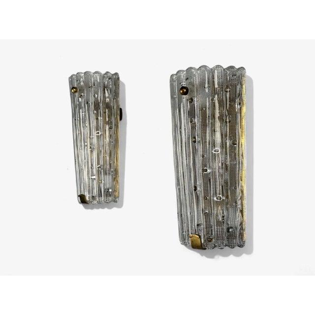 Carl Fagerlund, Textured Glass, Brass, Large Wall Sconces, Sweden, 1940s For Sale - Image 4 of 8