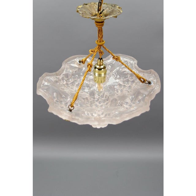 French Light Pink Frosted Glass Pendant Light with Grapes Vines by Verdun, 1930s For Sale - Image 13 of 18