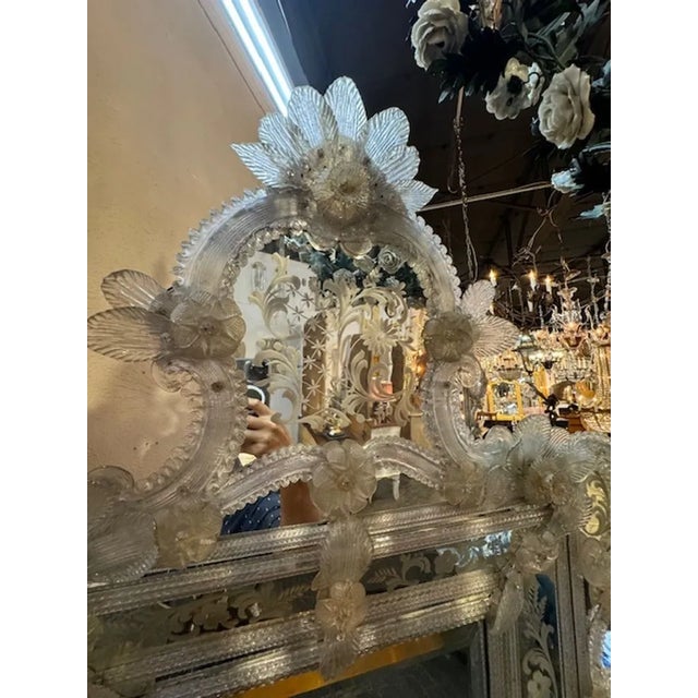 Traditional Venetian Etched Glass Mirror For Sale - Image 3 of 9