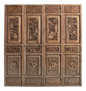 Antique Carved Four Panel Screen, Set of 4
