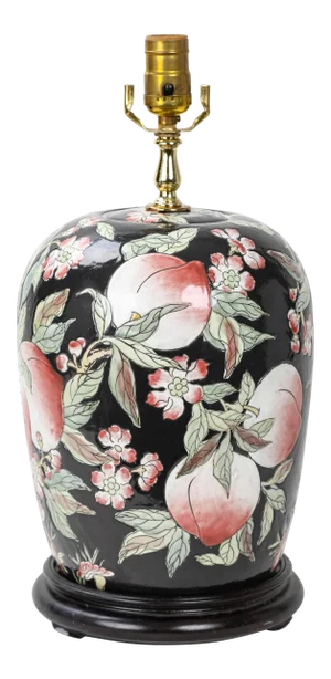 Vintage Black and Peach Fruit Pattern Table Lamp
