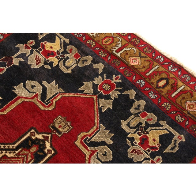 Hand-Knotted Vintage Konya Tribal Rug in Red, Multicolor Medallion Pattern For Sale - Image 4 of 6