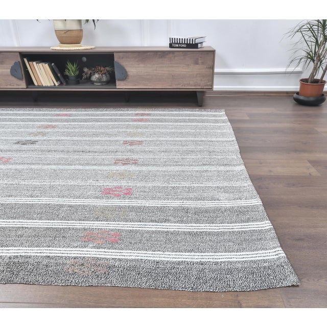 Rustic Turkish Vintage Handmade Wool Kilim Rug For Sale - Image 3 of 8