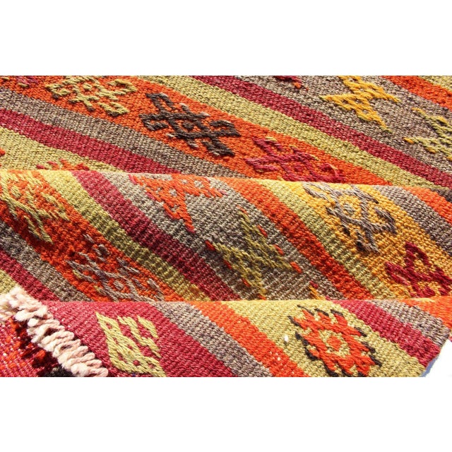 Vintage Turkish Kilim Runner With Multicolor Stripes and Tribal Motifs 2'9 X 10'6 For Sale - Image 9 of 10