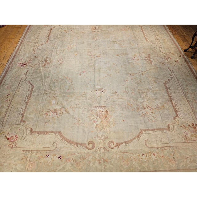 19th Century French Aubusson Rug, Handwoven Wool, Floral Design, 12x14 For Sale In Chicago - Image 6 of 17