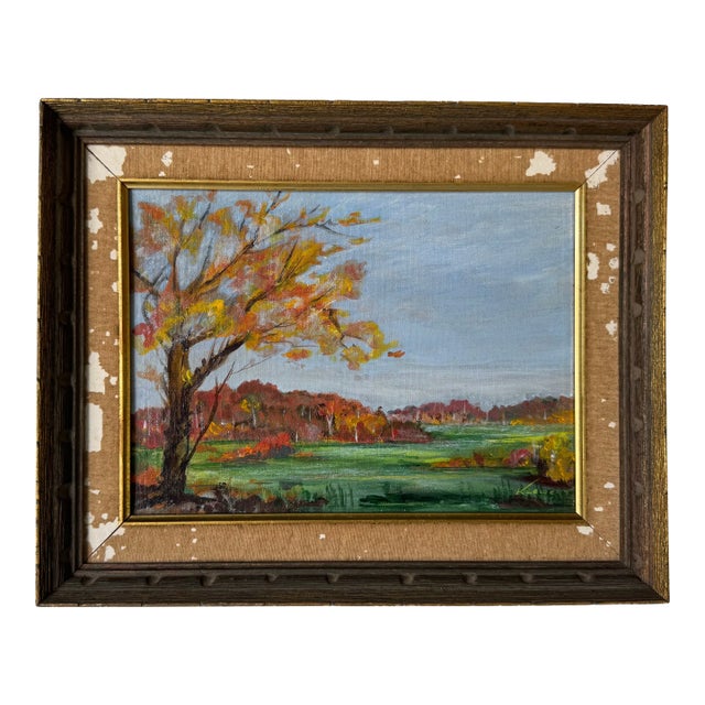 1960’s Vintage Klowery Autumn Landscape Oil on Board – Frame For Sale